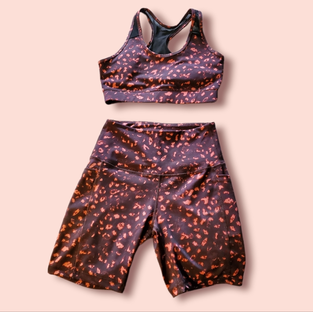 Leopard Print Matching Sports Bra & Bike Shorts